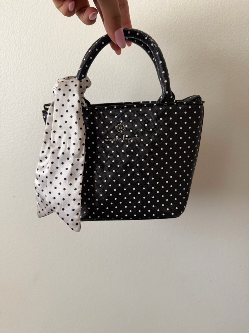 Nanette Lepore Black and White Polka Dot Mini Top-Handle Bag